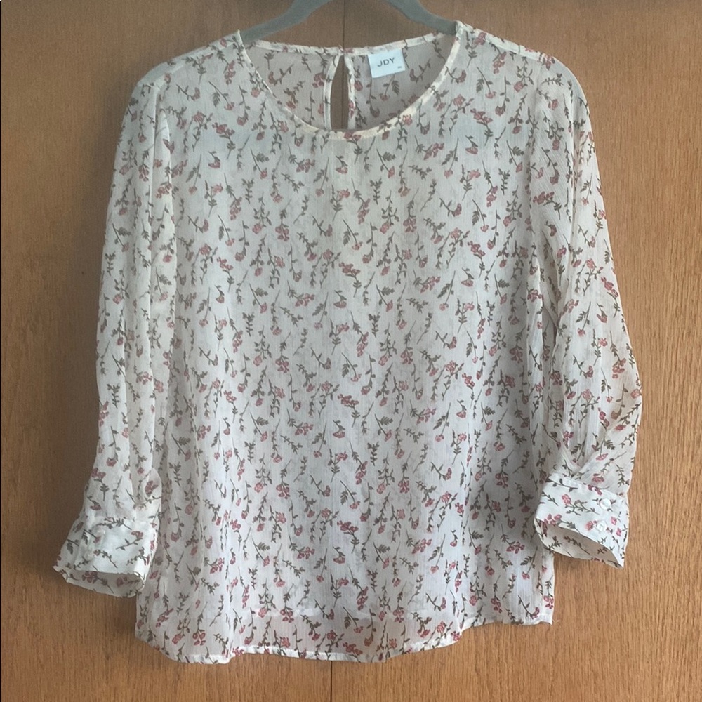 Women's Floral Blouse - Cream and Pink